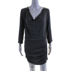 Elle Lauri Womens Long Sleeves Ruched Body Con Mini Dress Gray Size Large